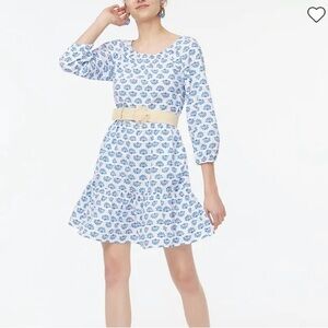 J. Crew Mini Dress Blue and White Floral Long Sleeve Dress